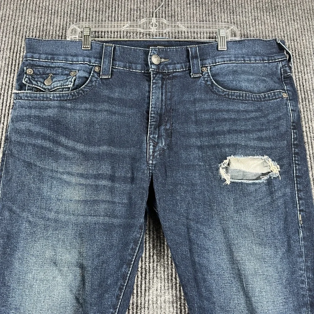 True Religion Rocco Jeans Mens 40 Distressed Relaxed Skinny‎ Big T Flap Pocket